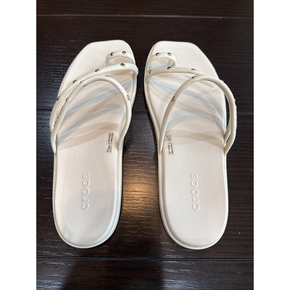Crocs Miami Studded Toe Loop Sandal Women's Size 8 Bone Gold 211447-0LL